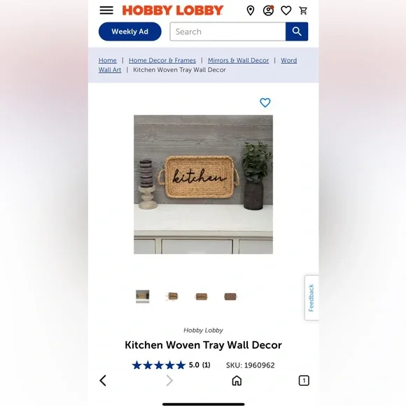 Woven Kitchen Tray Decor with Handles - Picture 3 of 4